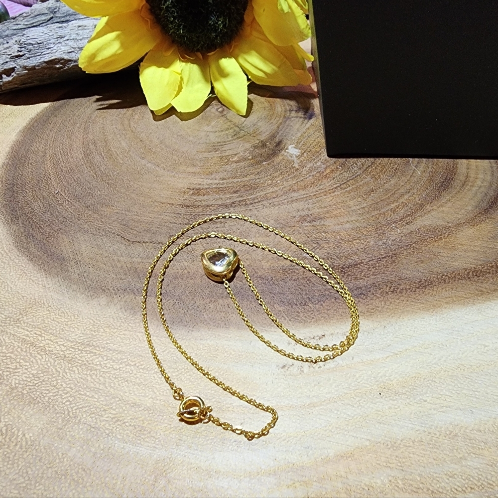 Gold Toned Necklace with Glass Heart Pendant